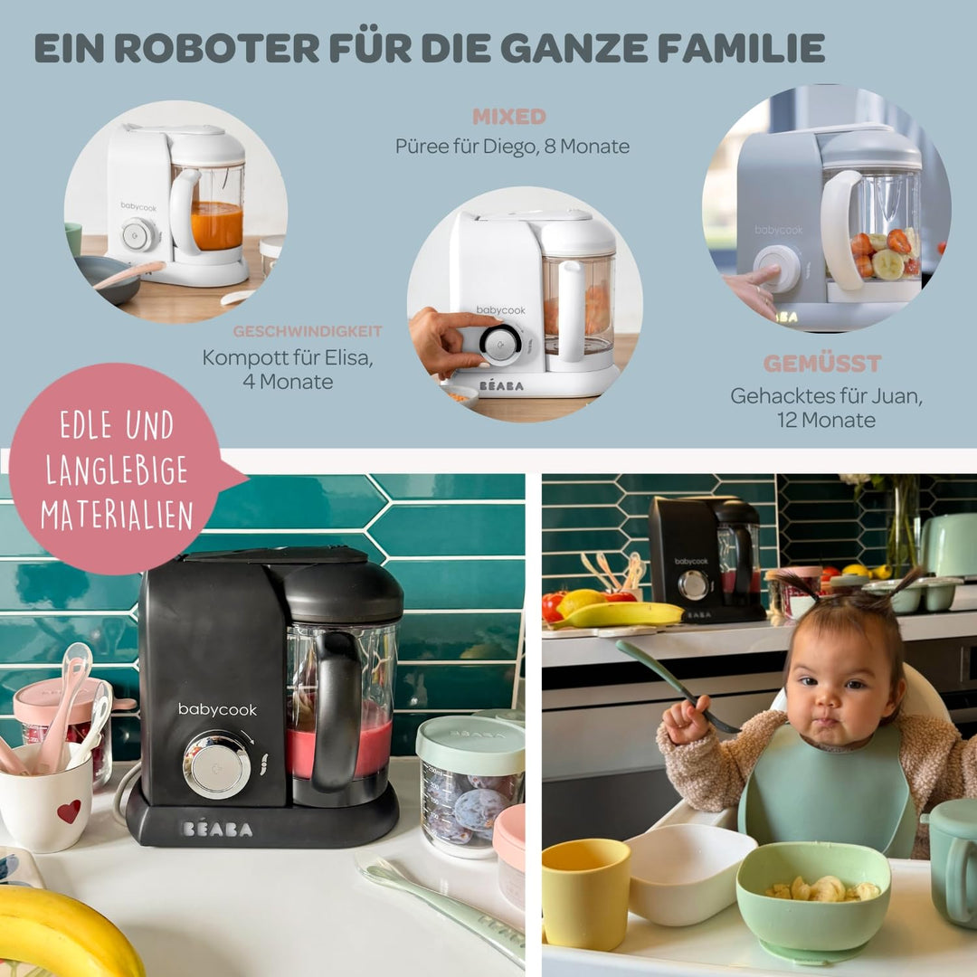 BÉABA - Babycook Solo - 4 in 1 Babynahrungszubereiter - Schonender Dampfgarer - Schnelles Dampfgaren