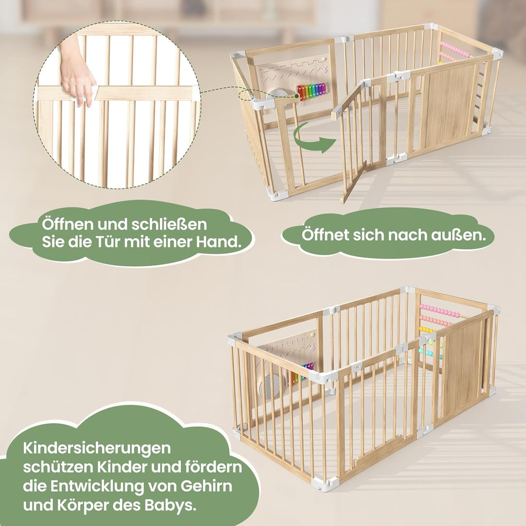 160x80x61cm Baby Laufgitter klappbar Laufstall Holz Kinder Activity Center mit Tür, musikalischem Sp