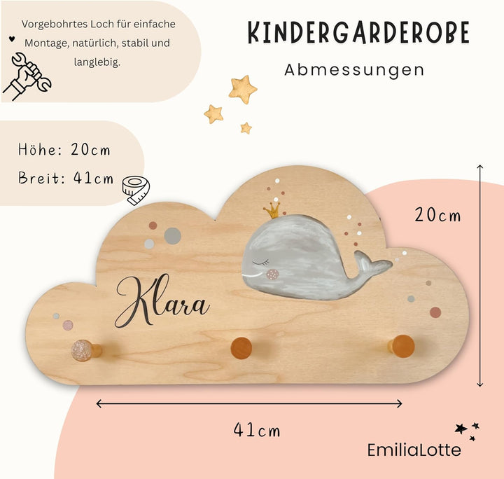 EmiliaLotte Kindergarderobe Personalisiert mit Wunschname I Garderobe Kinder aus Holz - Verschiedene