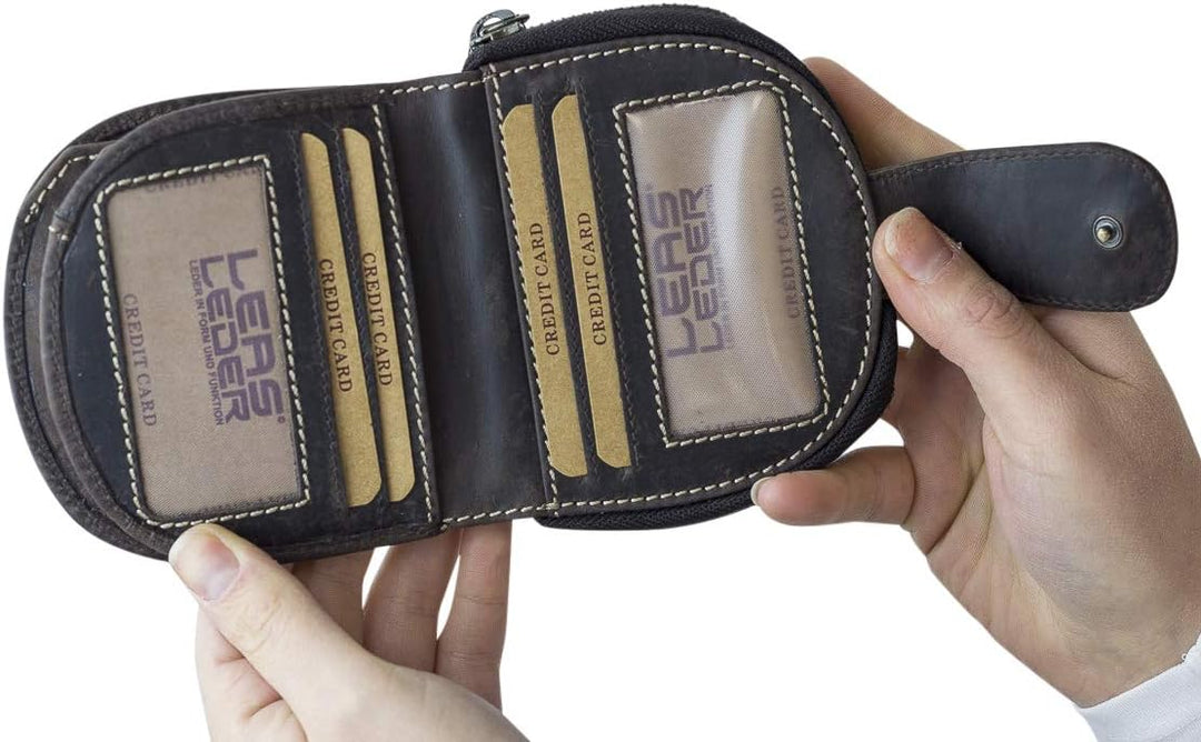 LEAS Damenbörse kompakt halbrund mit Geschenkbox Echt-Büffel-Leder, braun Vintage-Collection