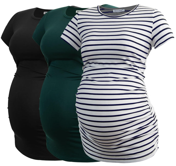 Smallshow Damen Umstandsmode Tops Seitlich Geraffte Schwangerschafts Umstandstop 3er Pack S Schwarz/