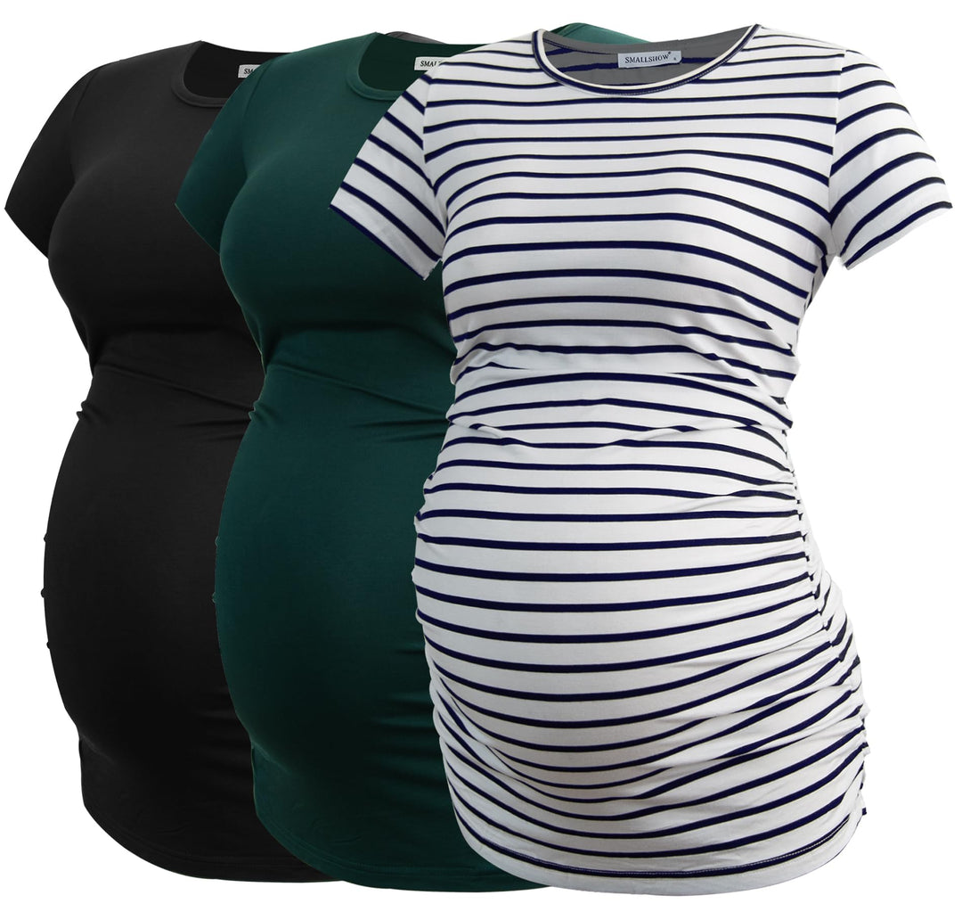 Smallshow Damen Umstandsmode Tops Seitlich Geraffte Schwangerschafts Umstandstop 3er Pack M Schwarz/