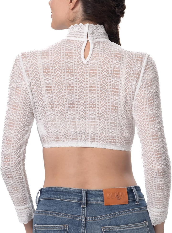 Kelliar Dirndlbluse Damen Trachtenbluse Creme Dirndl Bluse für Bavarian Oktoberfest 34 Creme-57, 34
