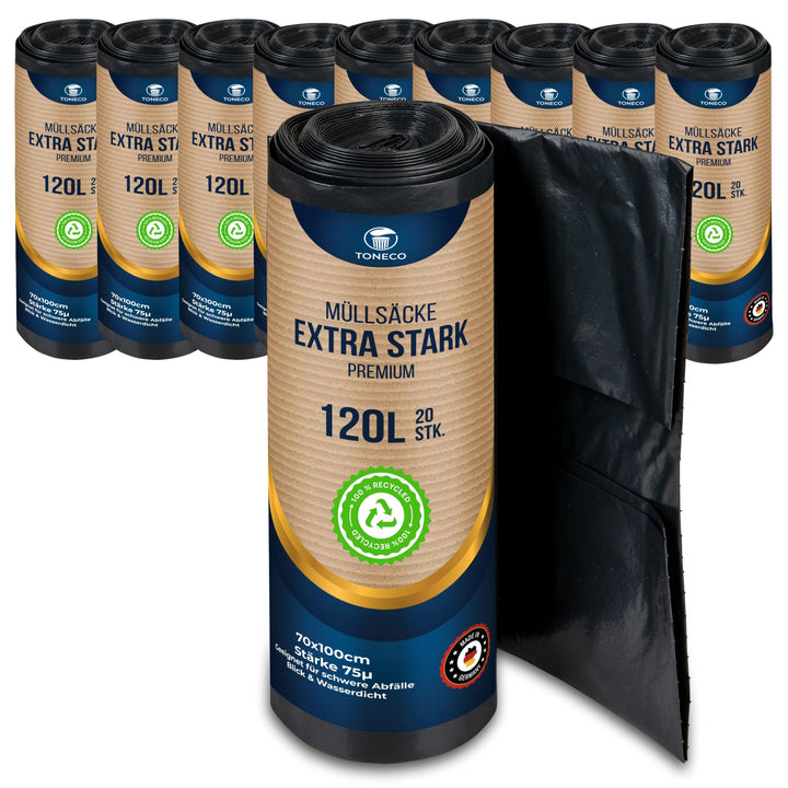 !!! Nirgendwo Günstiger !!! Profi Müllsäcke 120L EXTRA STARK - 70μ - 100% Recycelt - (20 bis 600 Säc
