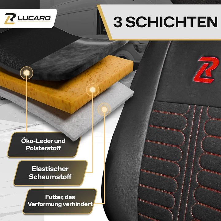 LUCARO Sitzbezüge Auto Set Tornado für Renault Master 4, Nissan Interstar 3 Rot Rückenlehne und Sitz