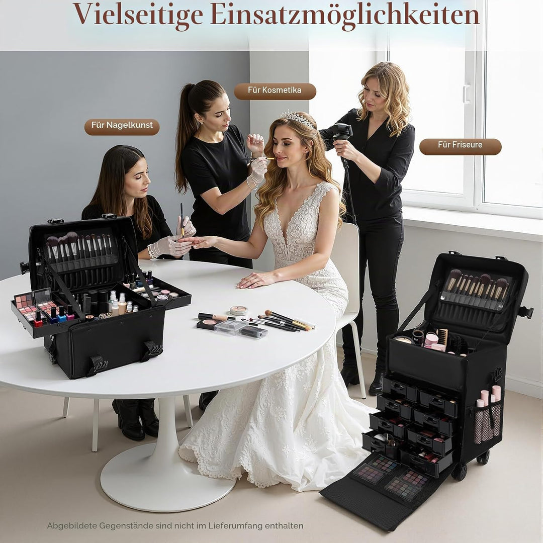 2 in 1 Kosmetikkoffer, Abnehmbarer Kosmetikkoffer Trolley mit Rollen und Deichsel, Friseurkoffer mit