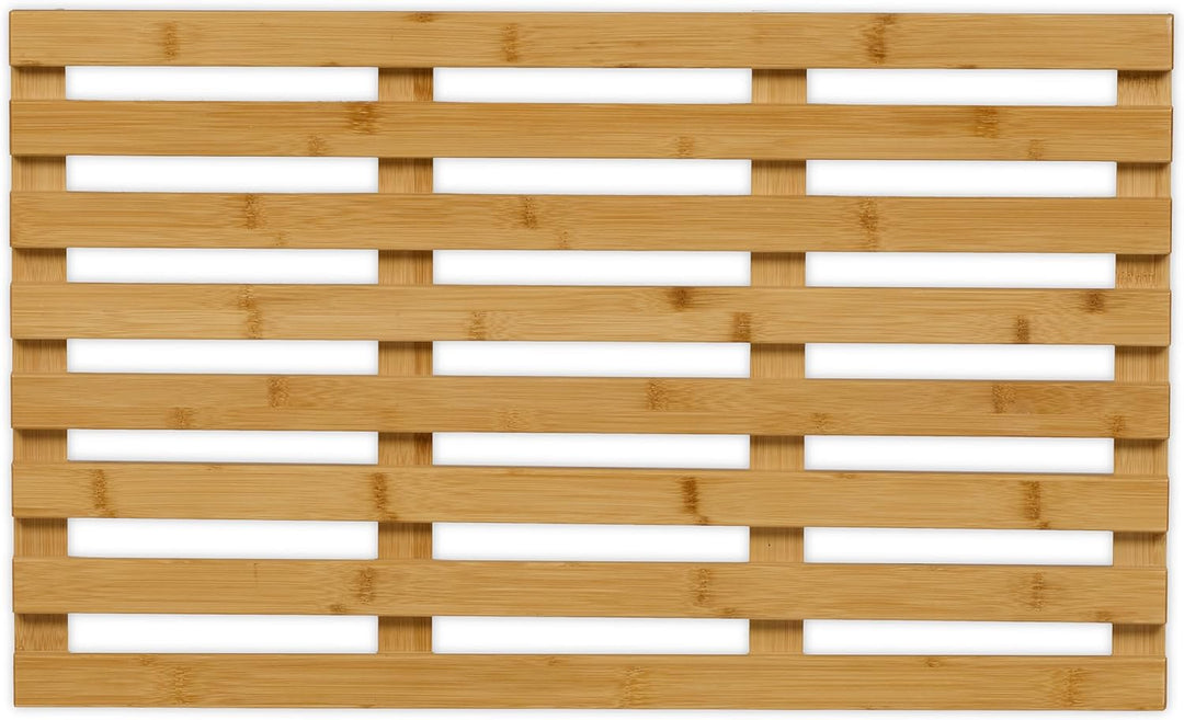 Relaxdays Bambus Badematte, 66 x 40 cm, rutschfeste Duschmatte für Badewanne, Dusche, Sauna, Indoor
