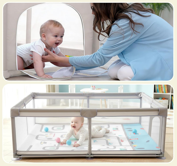 Grosser Laufstall Baby 180 x 200 x 66cm,Laufgitter Baby XXL mit Matratze, Rutschfestem Oxford Bottom