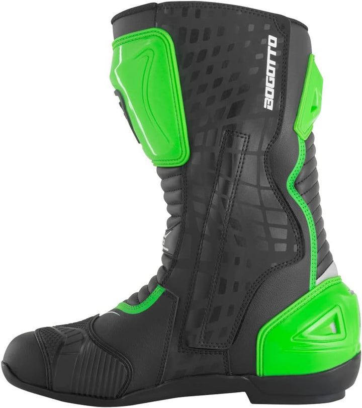 Bogotto Race-X Motorrad Stiefel, schwarz/grün, 47 47 EU Schwarz Grün, 47 EU Schwarz Grün