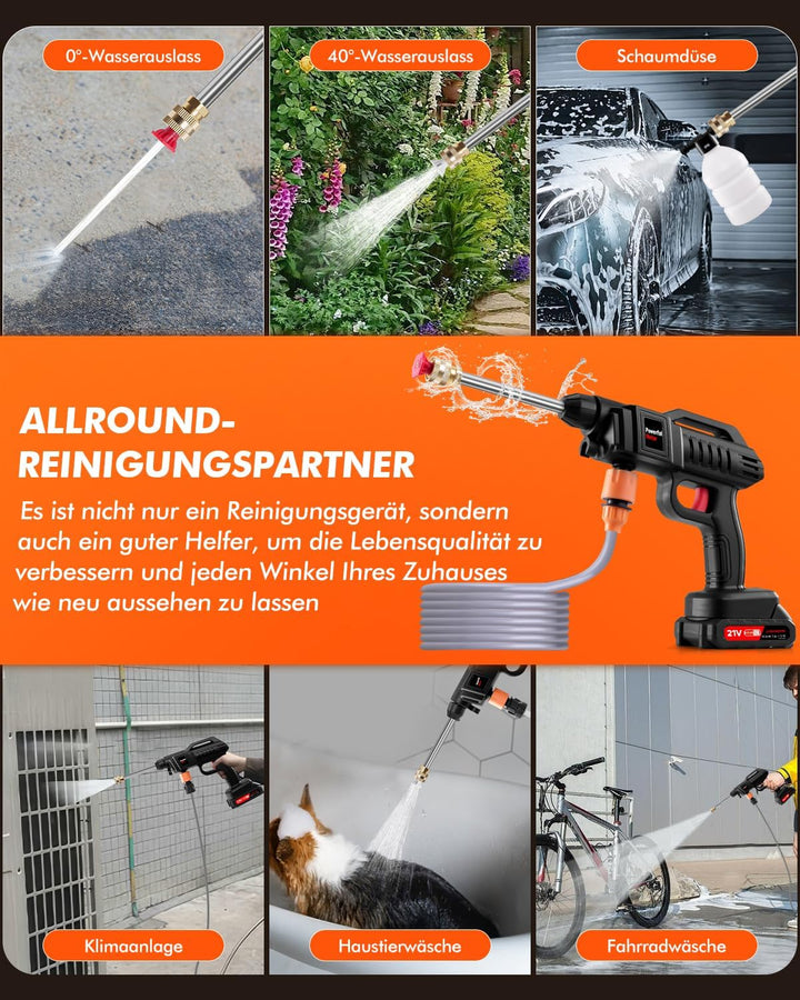 Akku Hochdruckreiniger,3-in-1-Multifunktionsdüse,21 V, 1500 W, 60 bar,Tragbarer Hochdruckreinigers,2