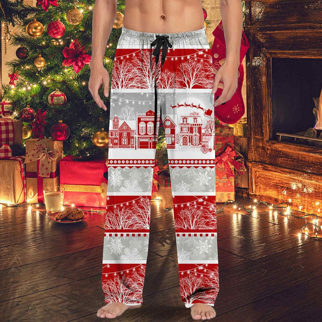 Herren Weihnachten Lange Schlafanzughose Pyjamahose Schlafhose Haushose Freizeithose Yogahose mit Gü