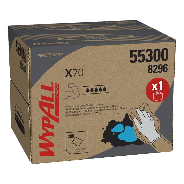 WypAll X70 Power Clean Reinigungstücher 8296 – wiederverwendbare Tücher – 1 BRAG-Box x 200 weisse sa