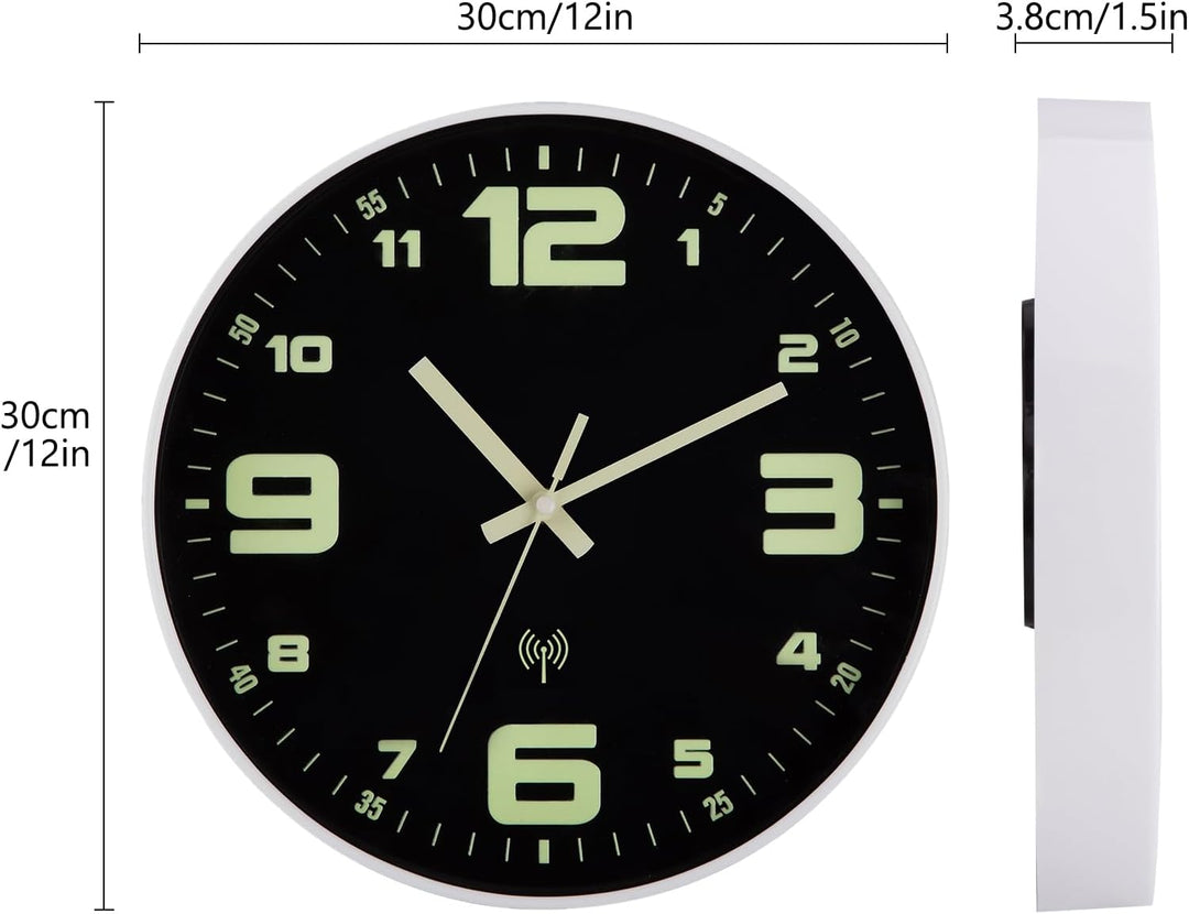 Funkuhr Wand Wanduhr Funk lautlos Leuchtend im Dunkeln Funkwanduhr Wanduhr Ohne Tickgeräusche Geräus