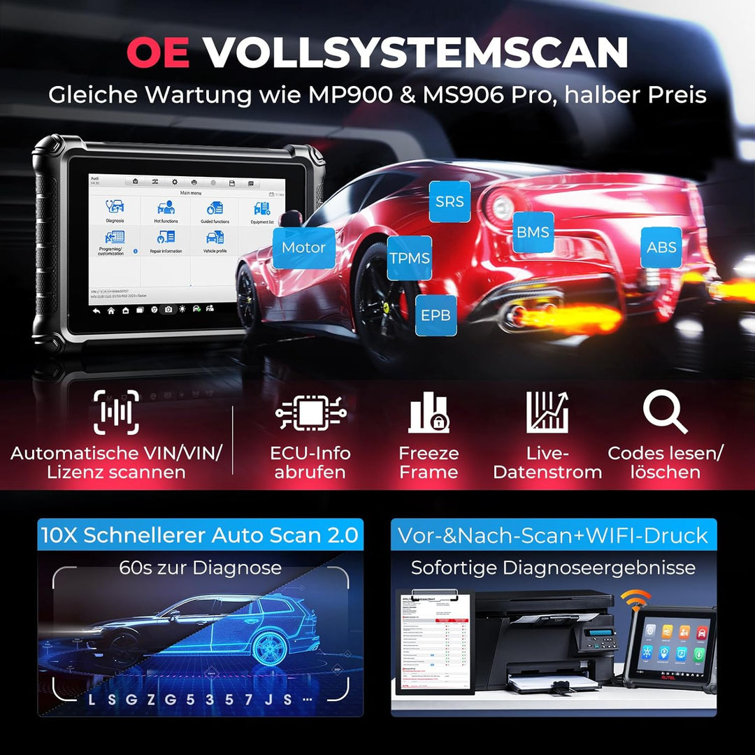 Autel MaxiCheck MX900 Diagnosegerät Auto, 2026 Bidirektionales wie MaxiCOM MK900 MK900BT OBD2 Diagno