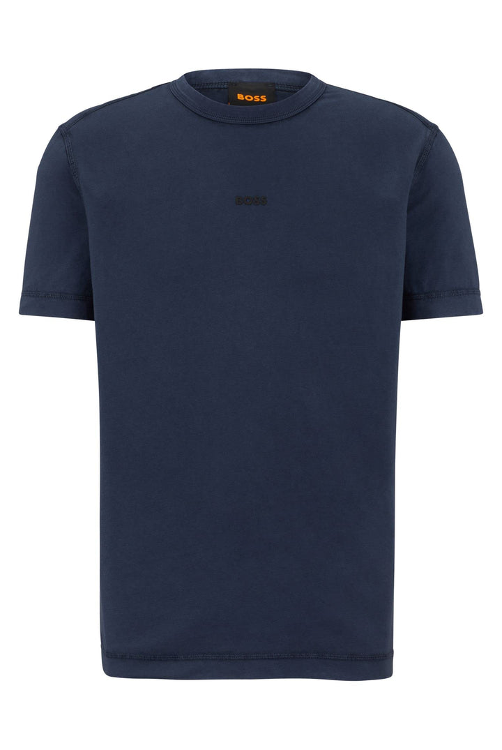 BOSS Herren Tokks Stückgefärbtes T-Shirt aus Bio-Baumwolle mit Logo-Print M Dark Blue404, M Dark Blu