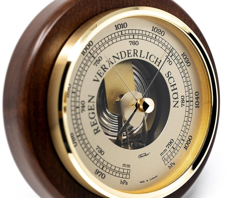 Fischer 1436R-12 - Barometer - 170mm Druckmessgerät mit nussbaumfarbenem Echtholz-Gehäuse gebeizt Ma