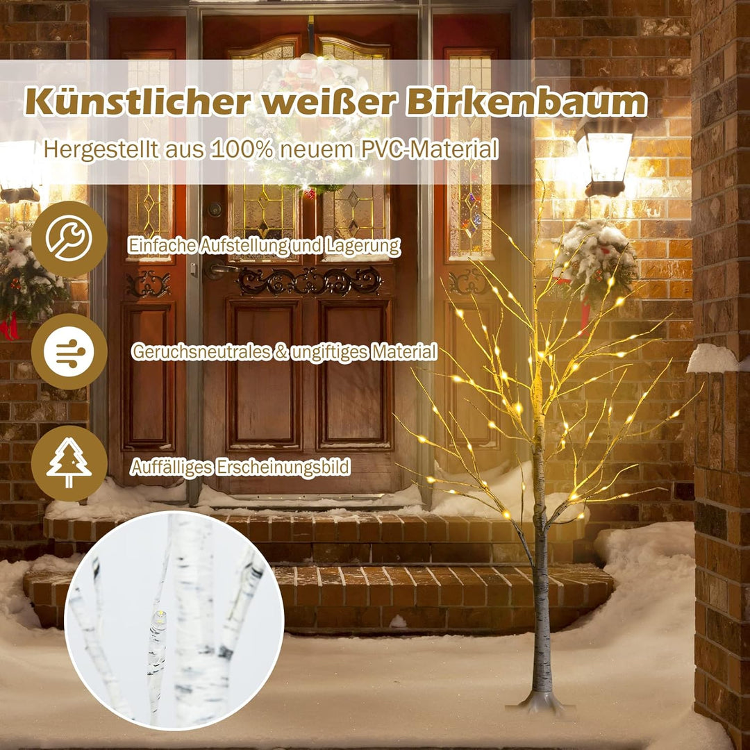 COSTWAY 120cm LED Lichterbaum, Birkenbaum mit warmweissen LED-Leuchten, künstlicher Weihnachtsbaum,