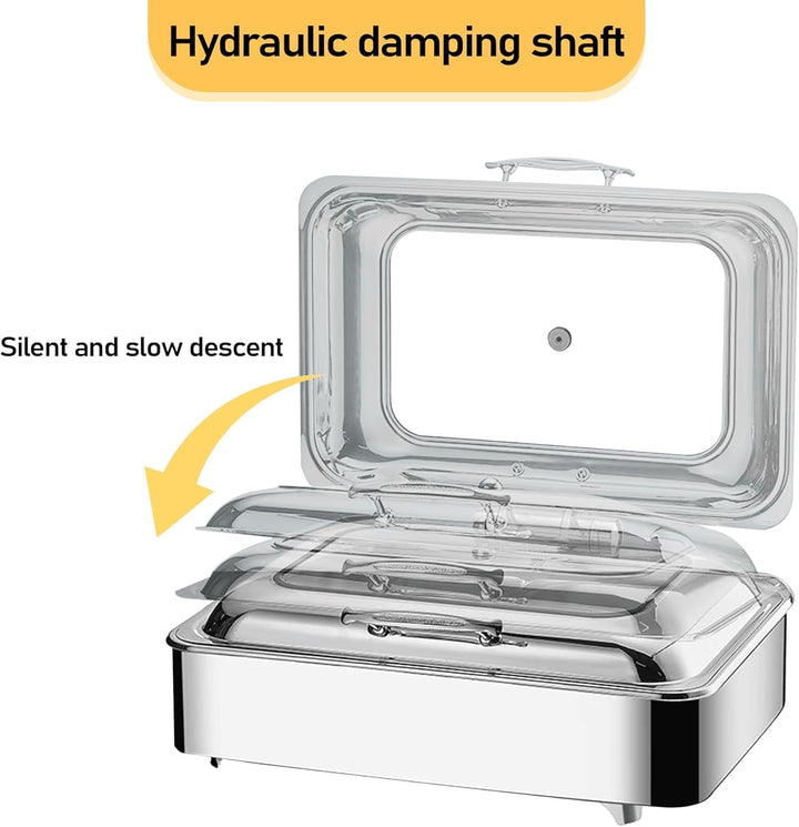 Chafing Dish Elektrisch, 9L Edelstahl Speisewärmer Buffetwärmer mit Sichtbarem Glasdeckel, Einstellb