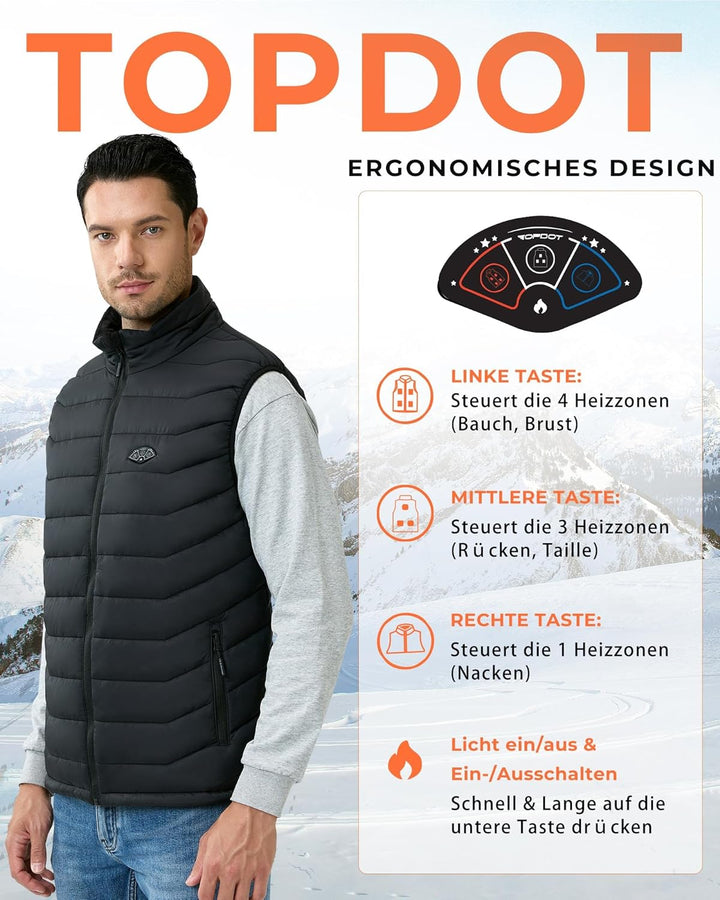 Topdot Beheizbare Weste, Heizweste Herren mit Powerbank 7.4V 16000mAh, 8 Heizzonen, Elektrische Heiz