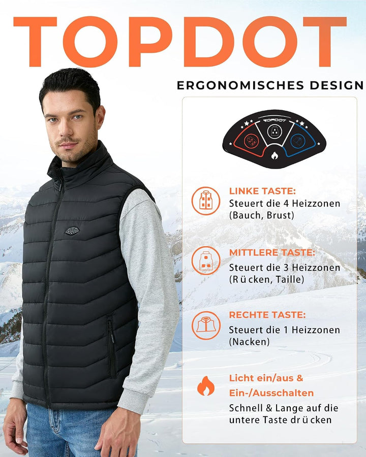 Topdot Beheizbare Weste, Heizweste Herren mit Powerbank 7.4V 16000mAh, 8 Heizzonen, Elektrische Heiz