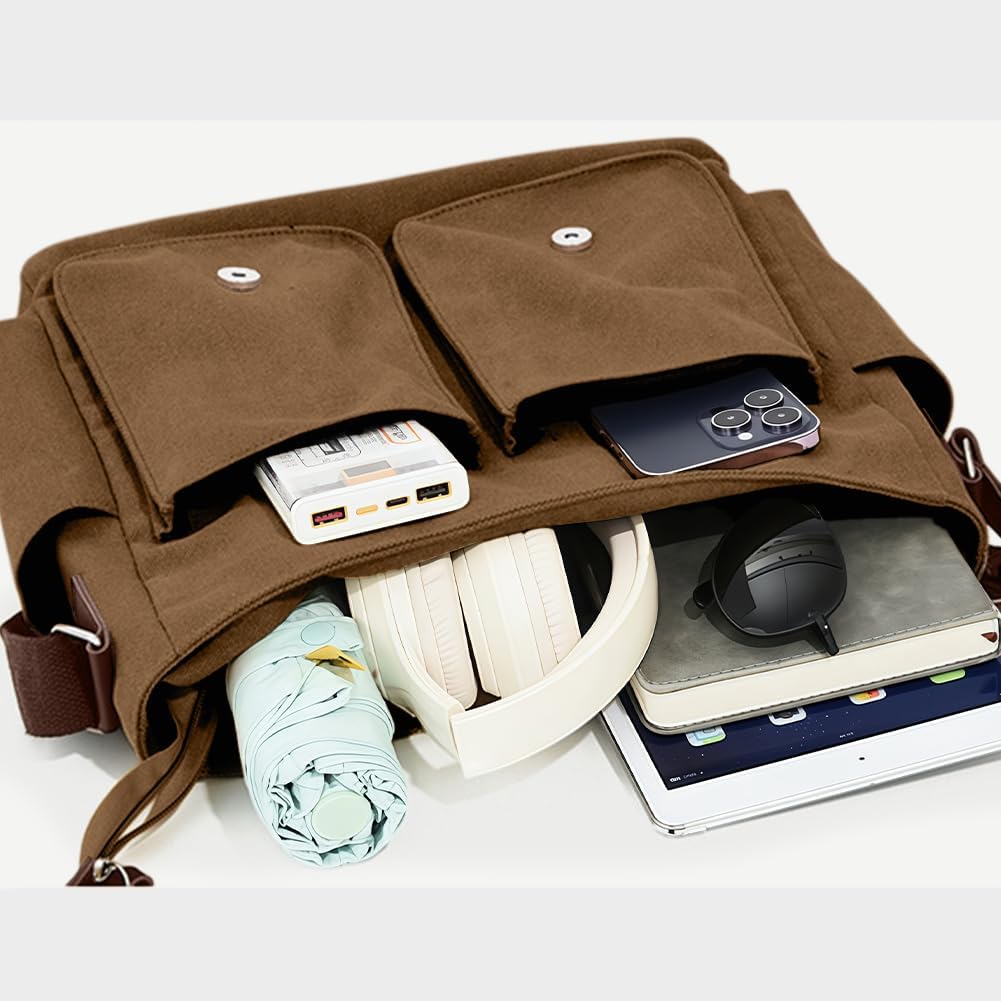 flintronic Umhängetasche, Vintage Canvas Schultertasche Herren Damen, Aktentasche Laptoptasche mit V