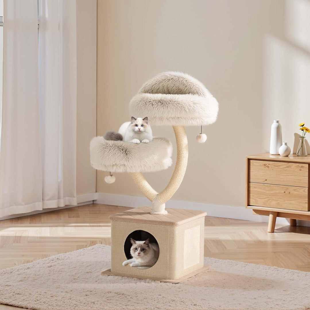 Fudajo Kratzbaum Zweigdesign mit Katzenhaus 95 cm, Designer Katzenkratzbaum mit Plüsch und Sisal, Ka