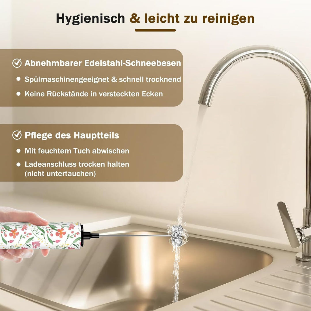 Milchschäumer Elektrisch USB-C mit 5 Wechselbaren Edelstahl-Schneebesen–2 Einstellbare Geschwindigke