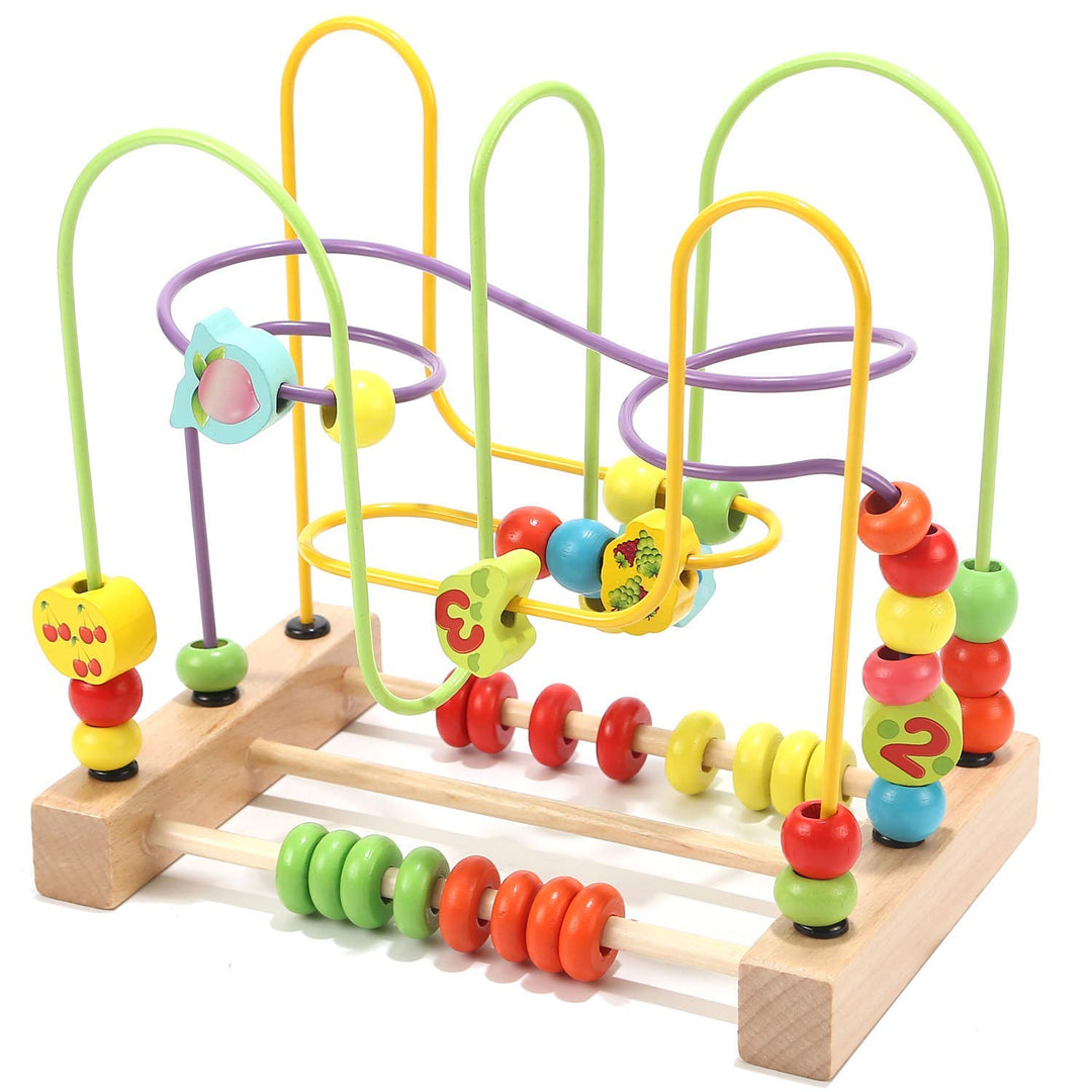 Jacootoys Motorikschleife aus Holz Roller Coaster Holzspielzeug Beweglich Lernspiel Bead Maze Babys