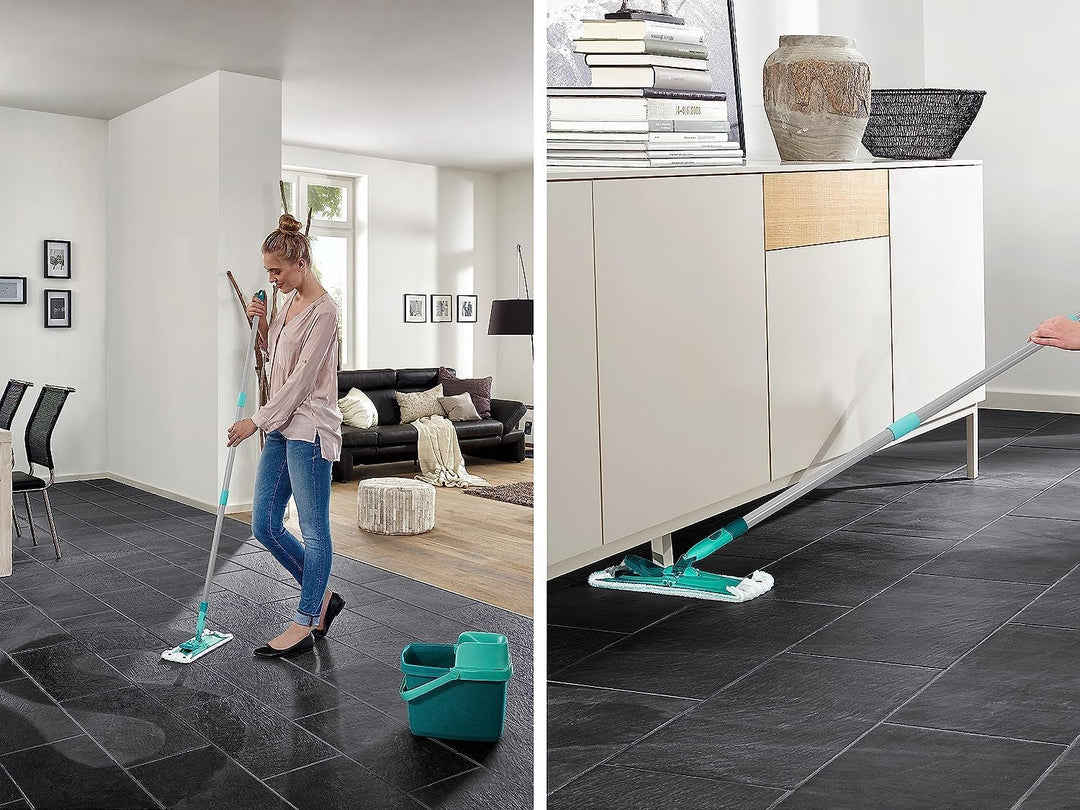 Leifheit Set Combi M mit 2 Wischbezügen, 1x Mikrofaser Bezug für alle glatten Böden und 1x elektrost