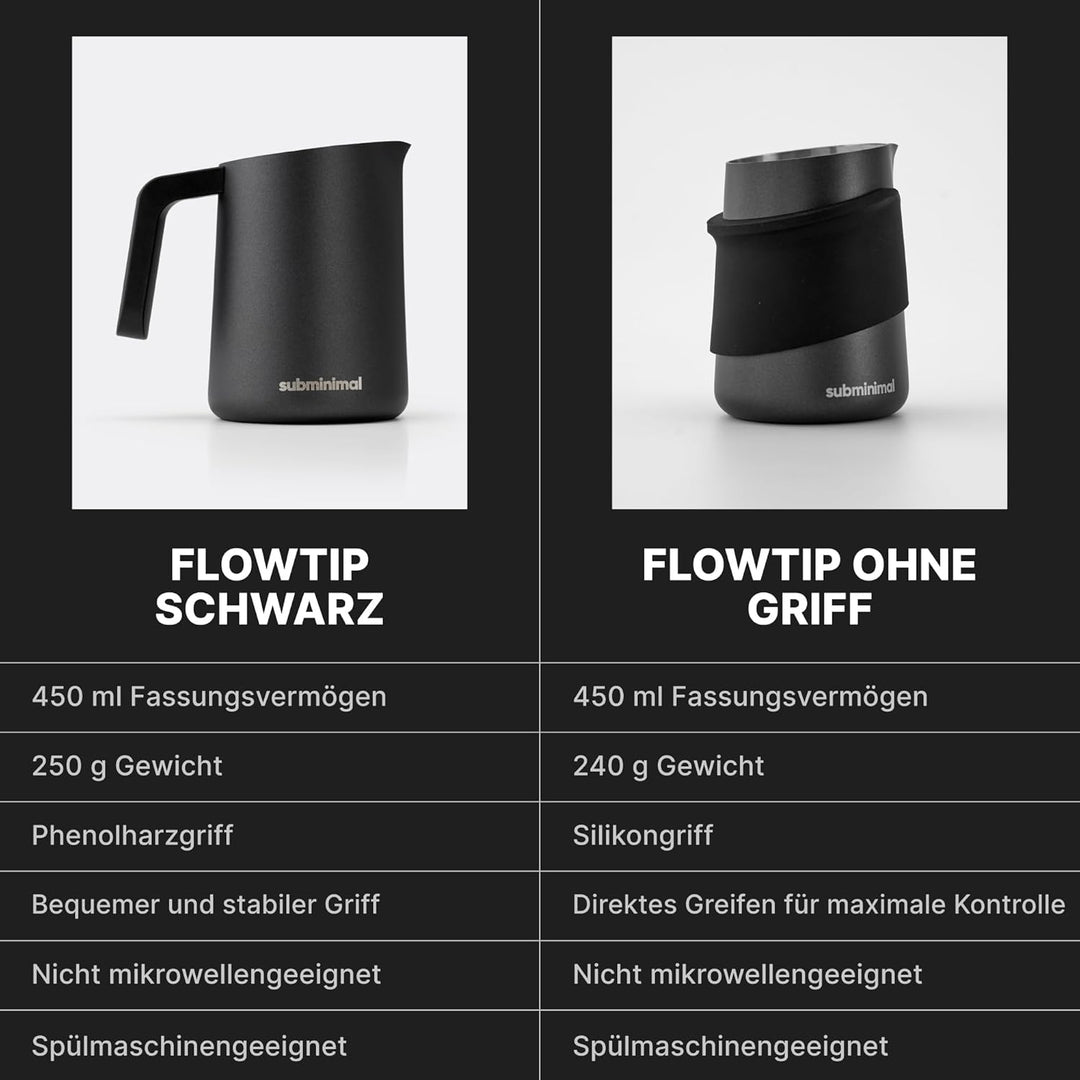 Subminimal FlowTip Handloser Krug | Milchaufschäumer, schäumender Krug für Premium-Kaffee im Barista