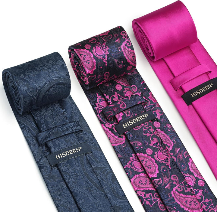 HISDERN Los 3 Stck Herren Krawatte Klassisch Elegante Krawatten und Einstecktuch Seidenkrawatte Set
