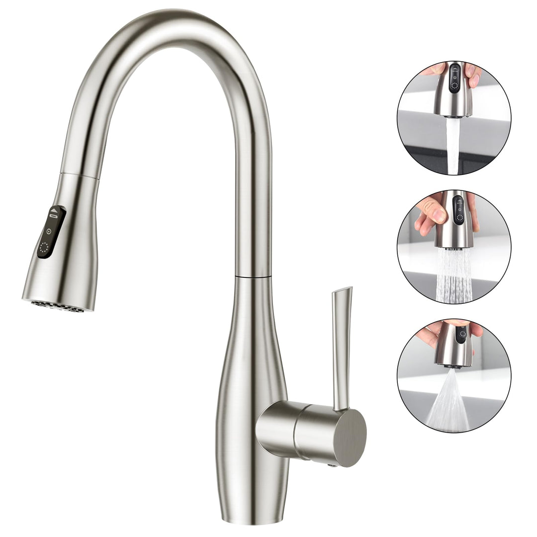 CREA Wasserhahn Küche mit 3 Funktionen Brause, Küchenarmatur mit Ausziehbarer Brause, 360° Drehbar M