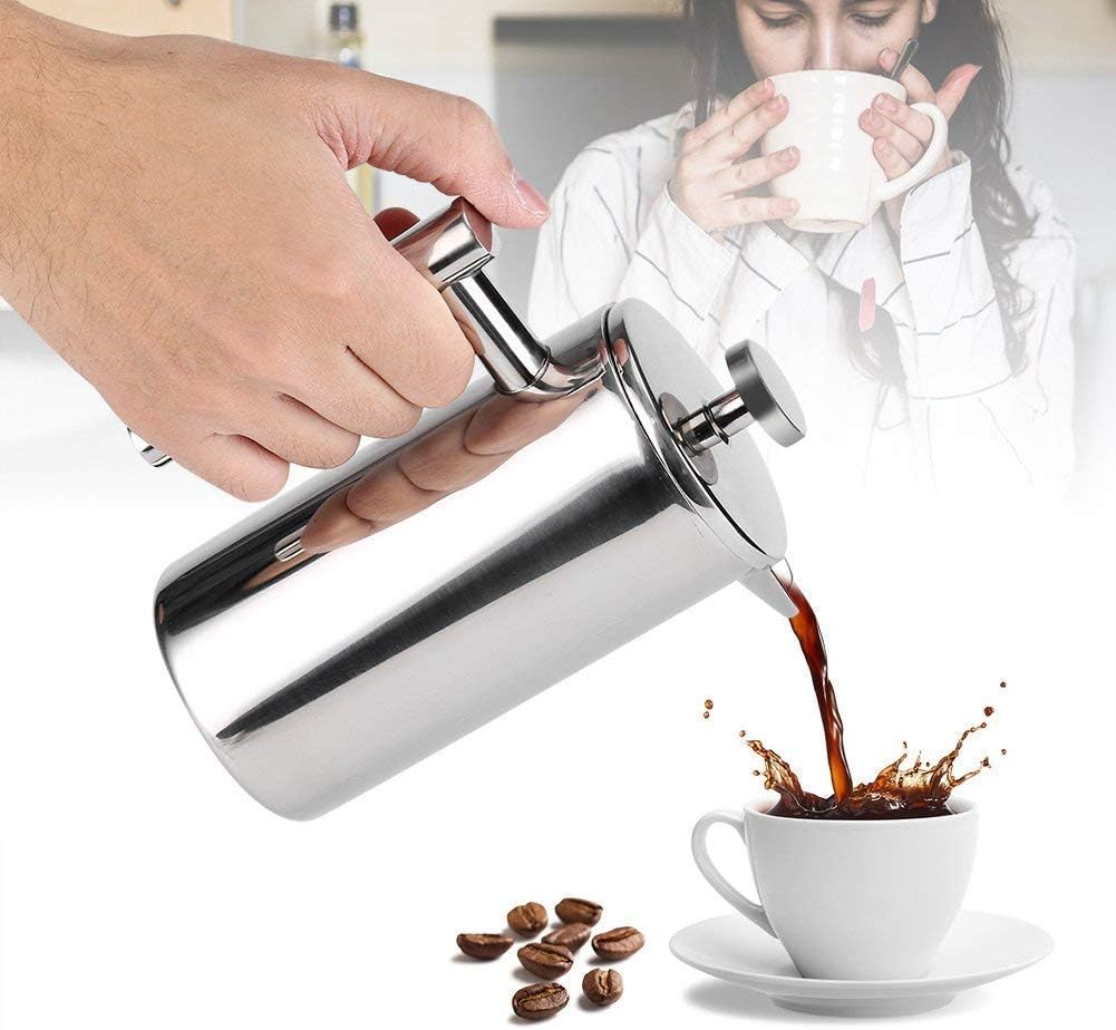 MaxMiuly Kaffeebereiter French Press 0,35 Liter Klein Kaffeezubereiter Doppelwandige Edelstahl Franz