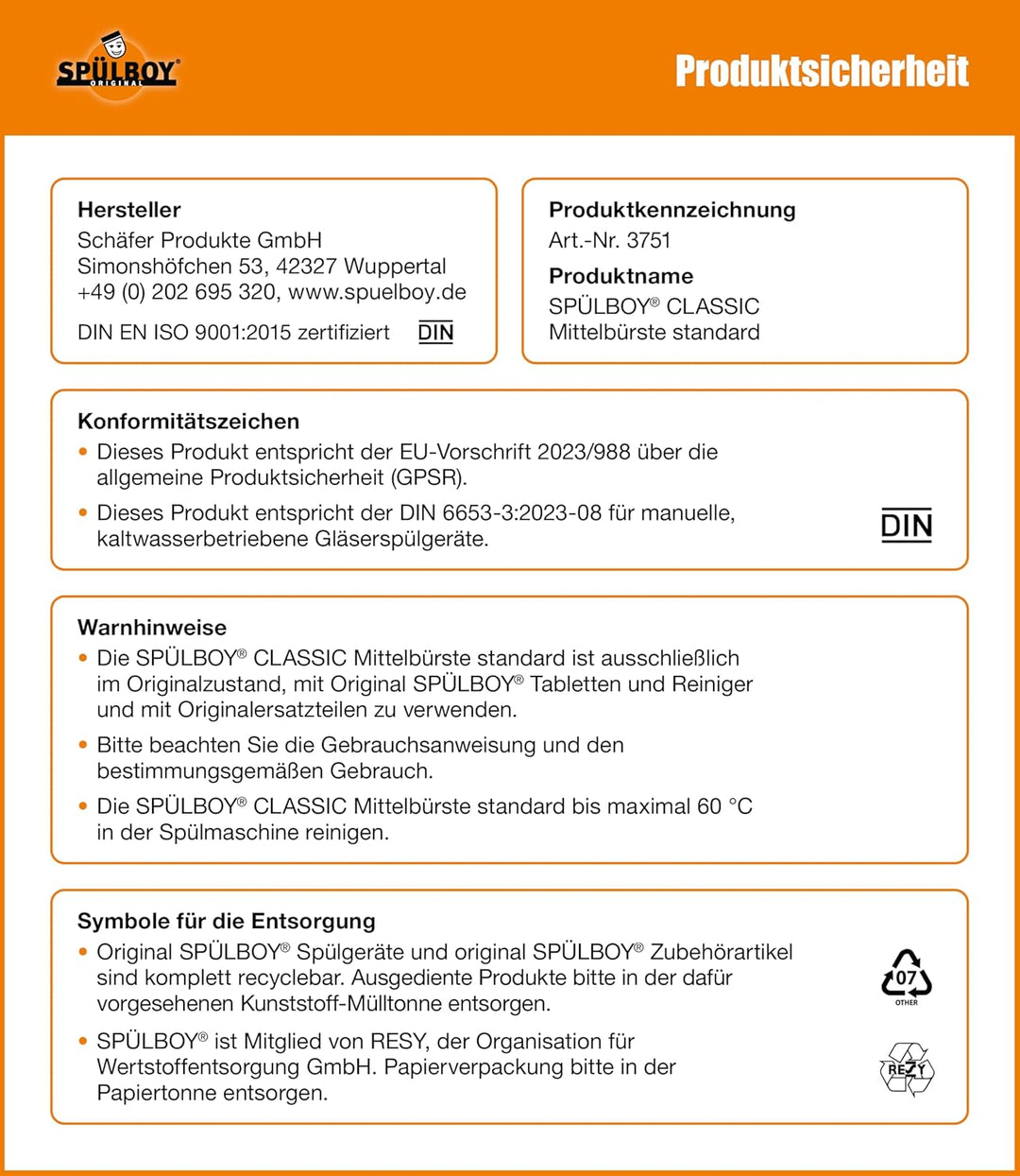 Universal SPÜLBOY® Mittelbürste für Gläserspüler NeptunT2000 und Twin-Go T