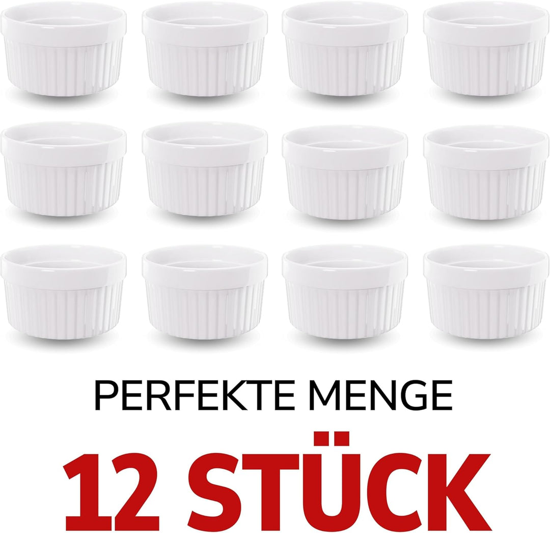 ToCi 12 x Soufflé Förmchen Ø 9 cm - Creme Brulee Schälchen | Ofenfeste Keramik Förmchen je 185 ml |