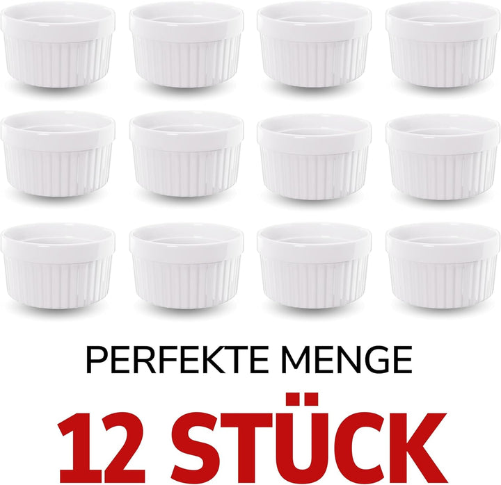 ToCi 12 x Soufflé Förmchen Ø 9 cm - Creme Brulee Schälchen | Ofenfeste Keramik Förmchen je 185 ml |