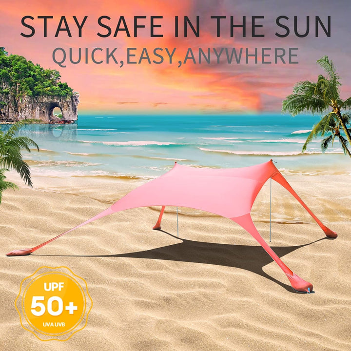 CUUPO Strandzelt, Sonnenschutz, LSF 50+, UV-Schutz, Outdoor-Baldachin, Sonnenschutz mit 2 Stangen fü