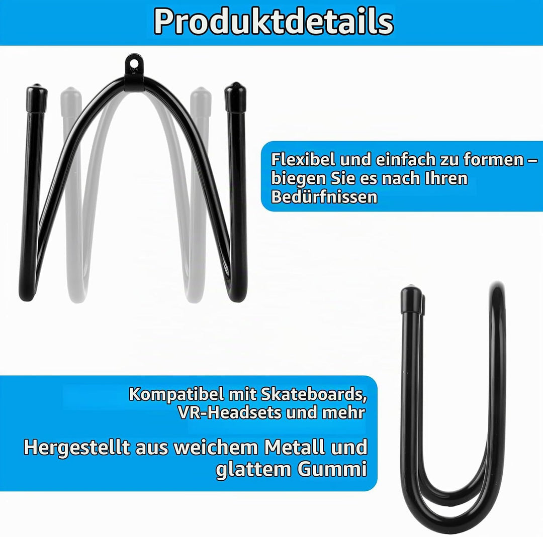 6 Stück Skateboard Wandhalterung - 16.5 x 7 x 6 CM Skateboard Halterung Wand - Longboard Wandhalteru