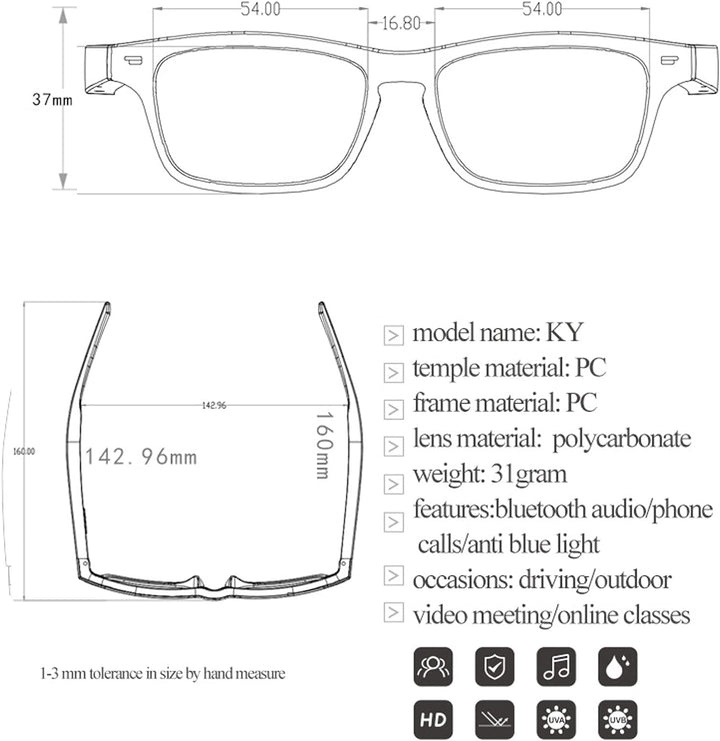 Bluetooth Smart Audio Sonnenbrille, Smart Glasses, Wireless Bluetooth, Bone Conduction Sound für All