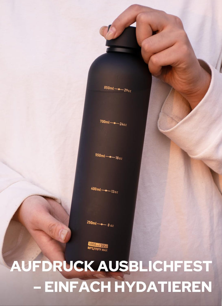 Opard Slim Trinkflasche 1l, Kohlensäure geeignet Wasserflasche, Water Bottle Spülmaschinenfest, BPA