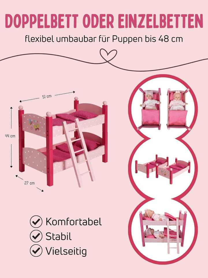 Bayer Chic 2000 513-90 Puppen-Etagenbett, 3 Jahre to 8 Jahre, Papilio pink, Papilio Pink