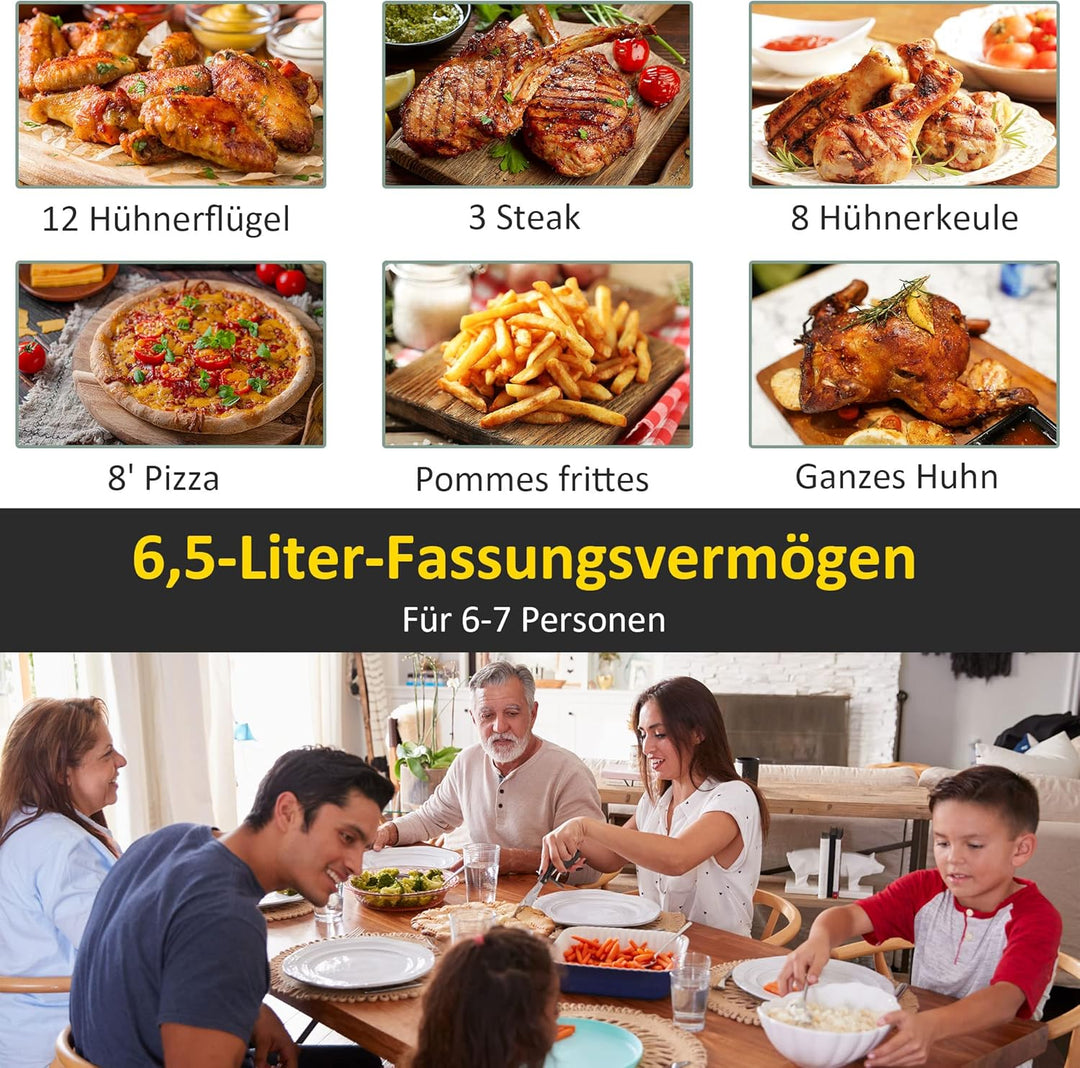 HOMCOM Dual Zone Heissluftfritteuse 6,5 L Airfryer 1700W mit 2 Fächer, 8 Programme, LED-Display, Ant