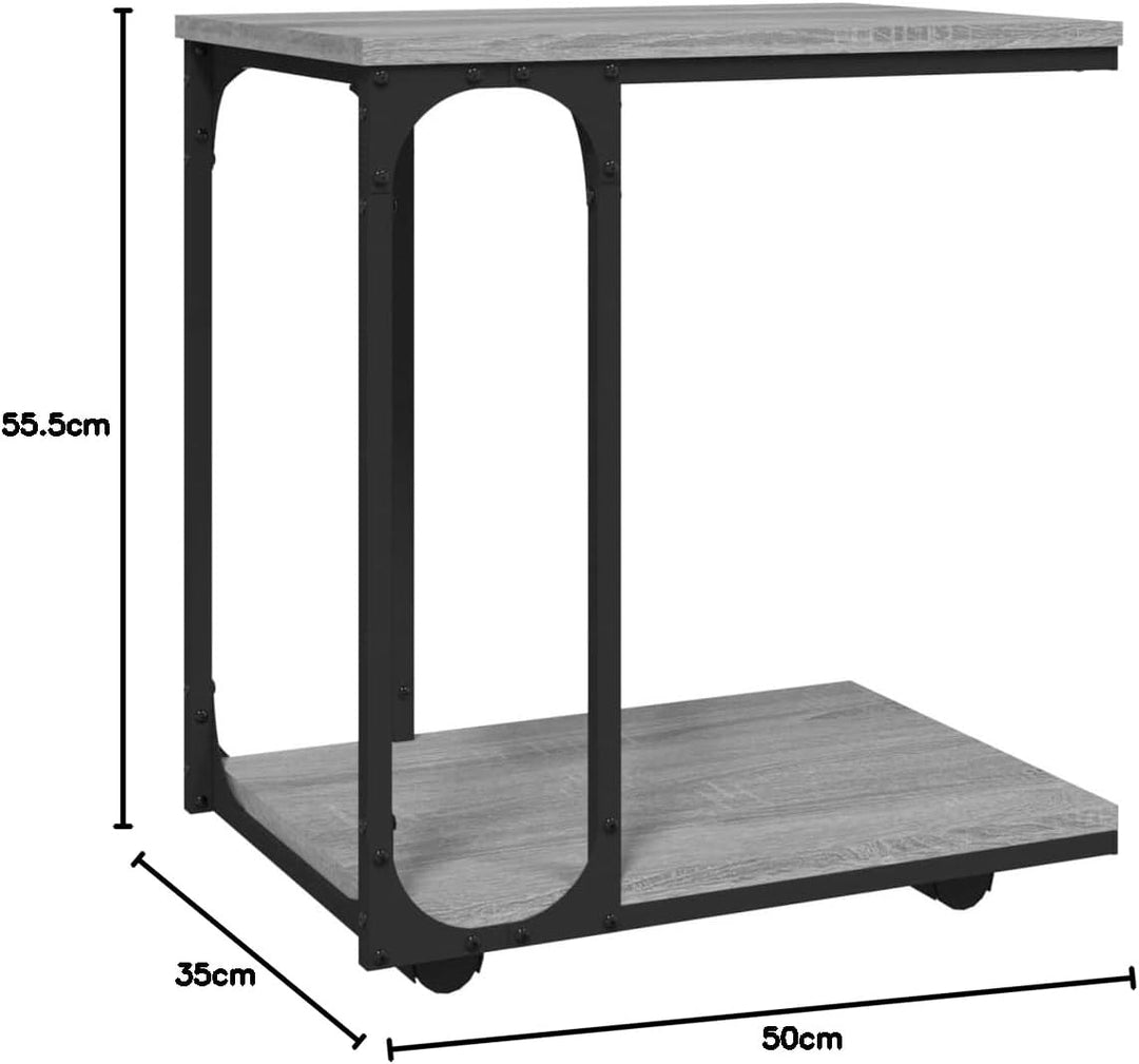 FIRBNUS Beistelltisch mit Rollen Grau Sonoma 50x35x55,5cm Holzwerkstoff Beistelltisch C Form Beistel