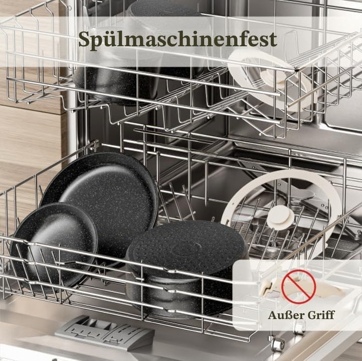 RIOVARM Induktion Töpfe und Pfannen Set mit abnehmbaren Griffen, Antihaft Granit Stapelbar Kochgesch