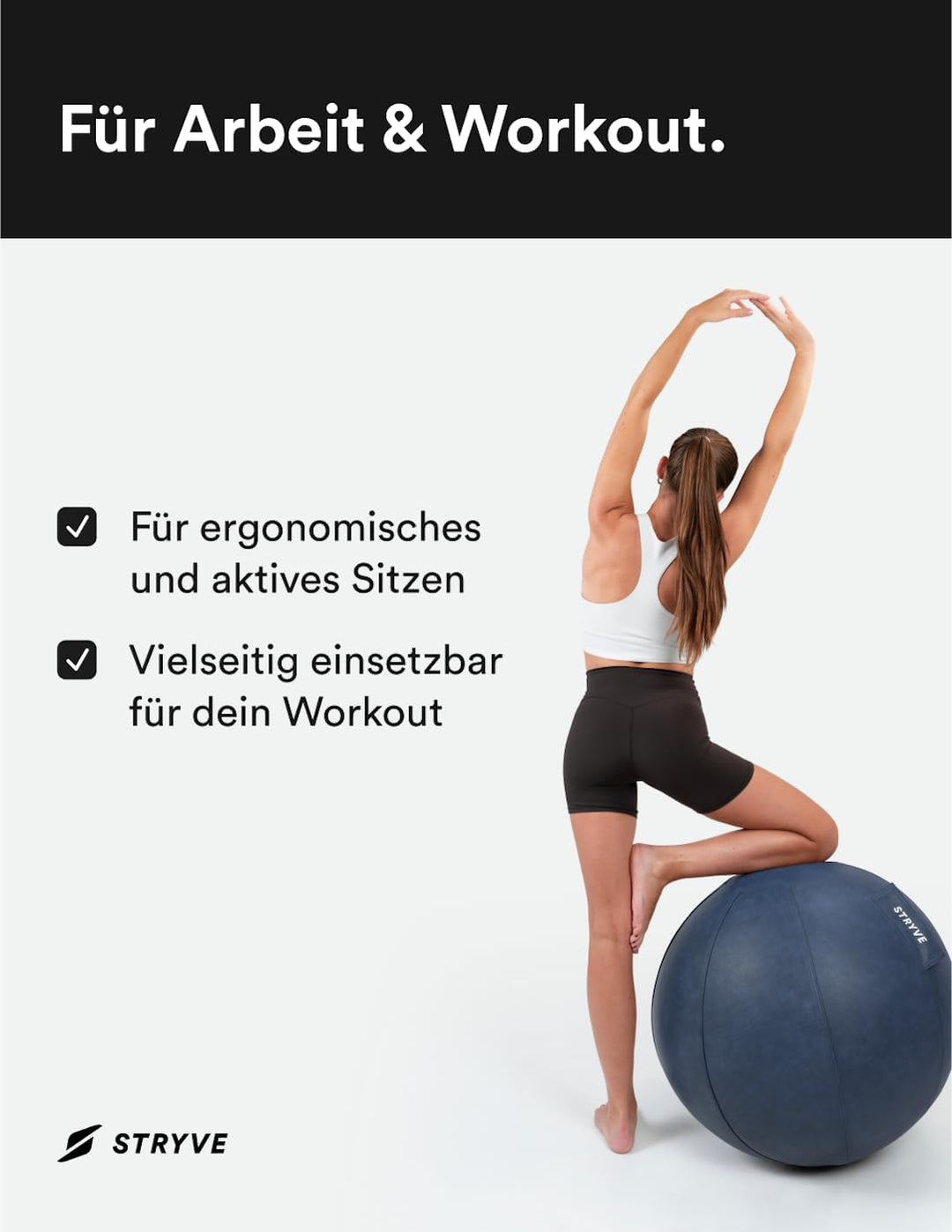 STRYVE Sitzball Büro 65,70cm - Ergonomischer Gymnastikball mit waschbarem Bezug und Wegrollschutz, i