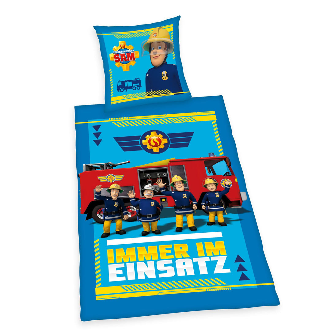 Herding Bettwäsche-Set, Feuerwehrmann Sam, Kopfkissenbezug 80 x 80 cm mit Knöpfen und Wende-Motiv, B