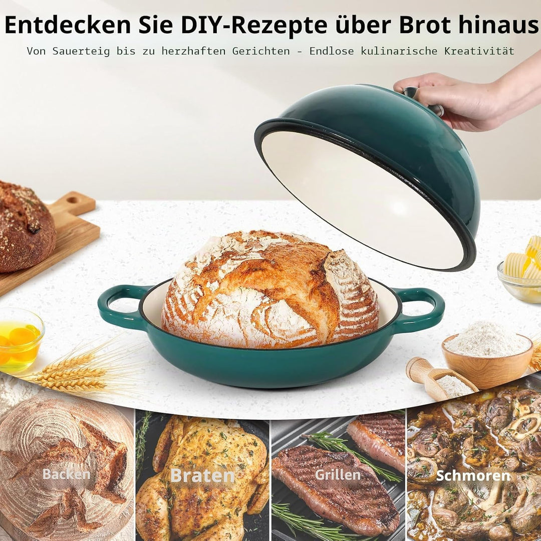 Homtone 5,2L/26cm Emaillierter Gusseisen Brotbacktopf mit gewölbtem Deckel, Emaille Gusseisen Topf B