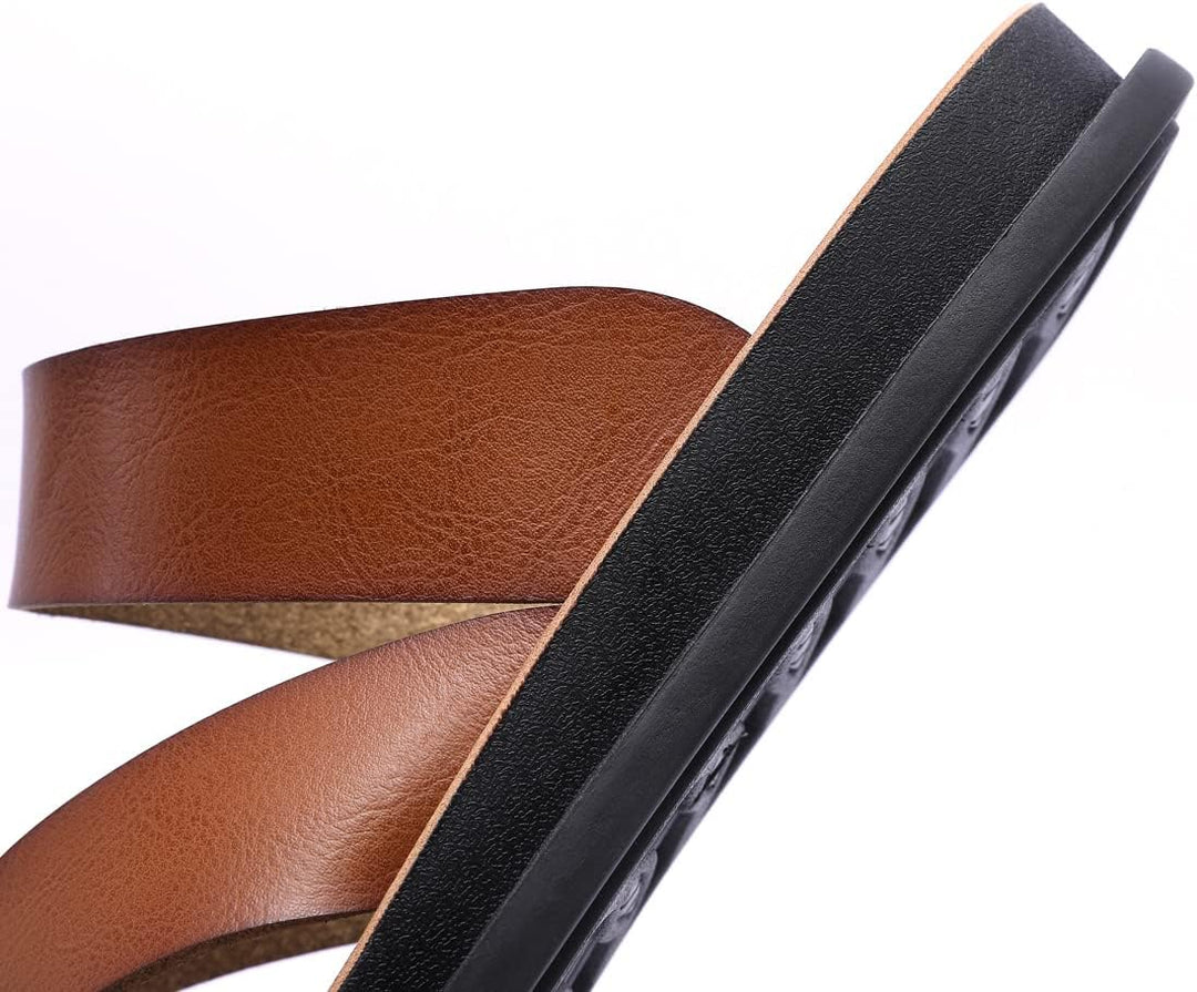 Harssidanzar Herren Sandalen Hausschuhe Cross Straps Slide Slip On Flip Flops für Männer Toe Ring St