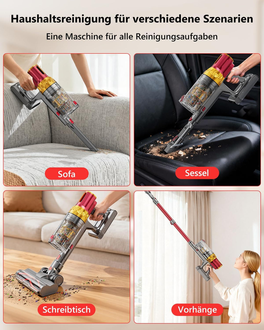 Akku Staubsauger Kabellos 75Mins Laufzeit, Wandmontierte Ladestation, Akkustaubsauger Cordless Vacuu