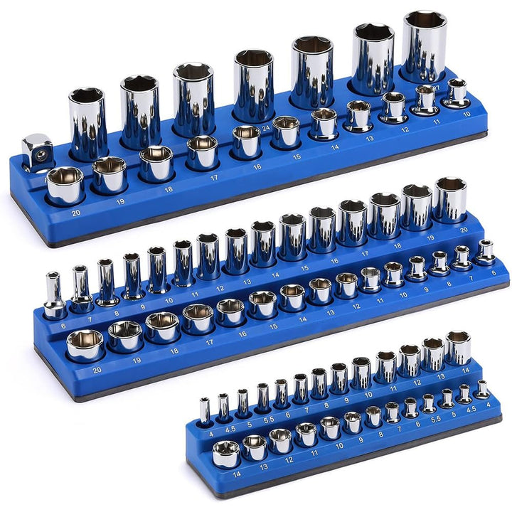 Magnetischer Steckschlüssel-Organizer mit 75 Schlitzen, 3 Stück Metrischer Steckschlüsselhalter-Set